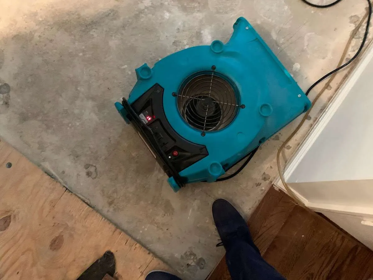 Air mover drying subfloor during Leak Detection & Repair in Temple City